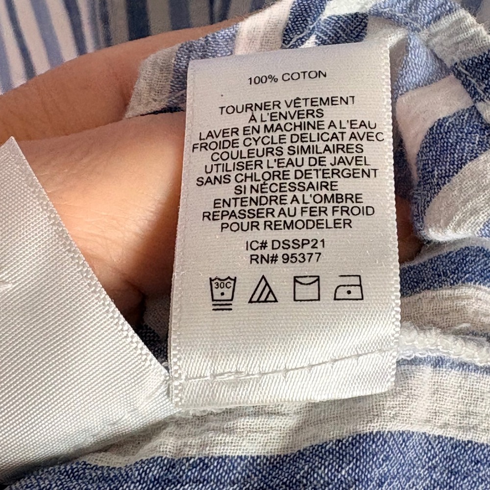 Sanctuary Women's Blue White Striped Cotton Boyfriend Shirt Long Sleeve Large - Picture 5 of 9